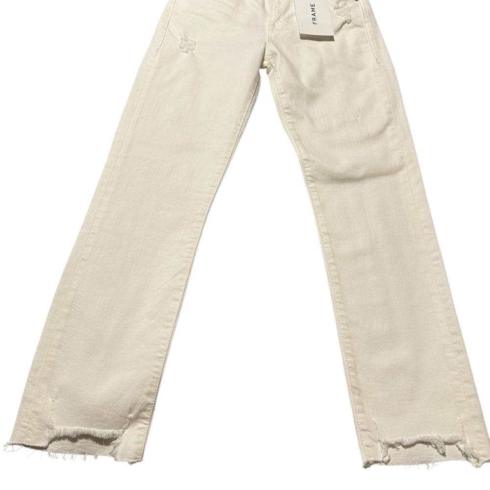 Frame Denim Women's Straight Leg white distressed Jeans size 25 inseam 26” box 2